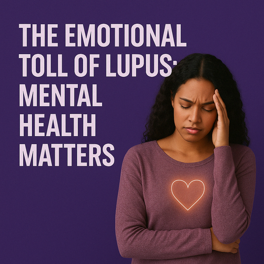 a woman holding her head with the words The Emotional Toll of Lupus Mental Health Matters