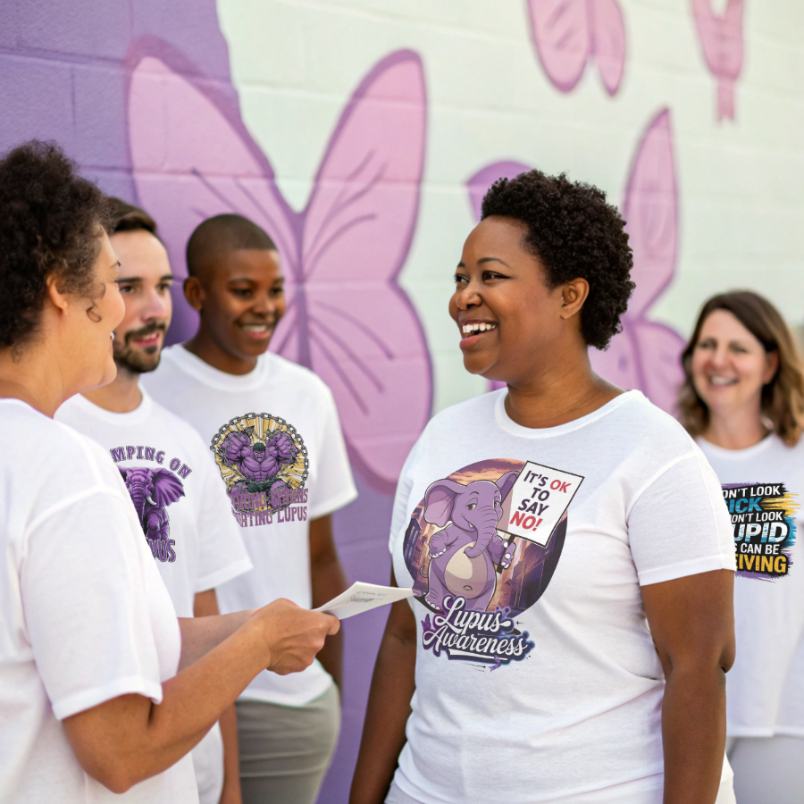 People wearing lupus awareness t-shirt